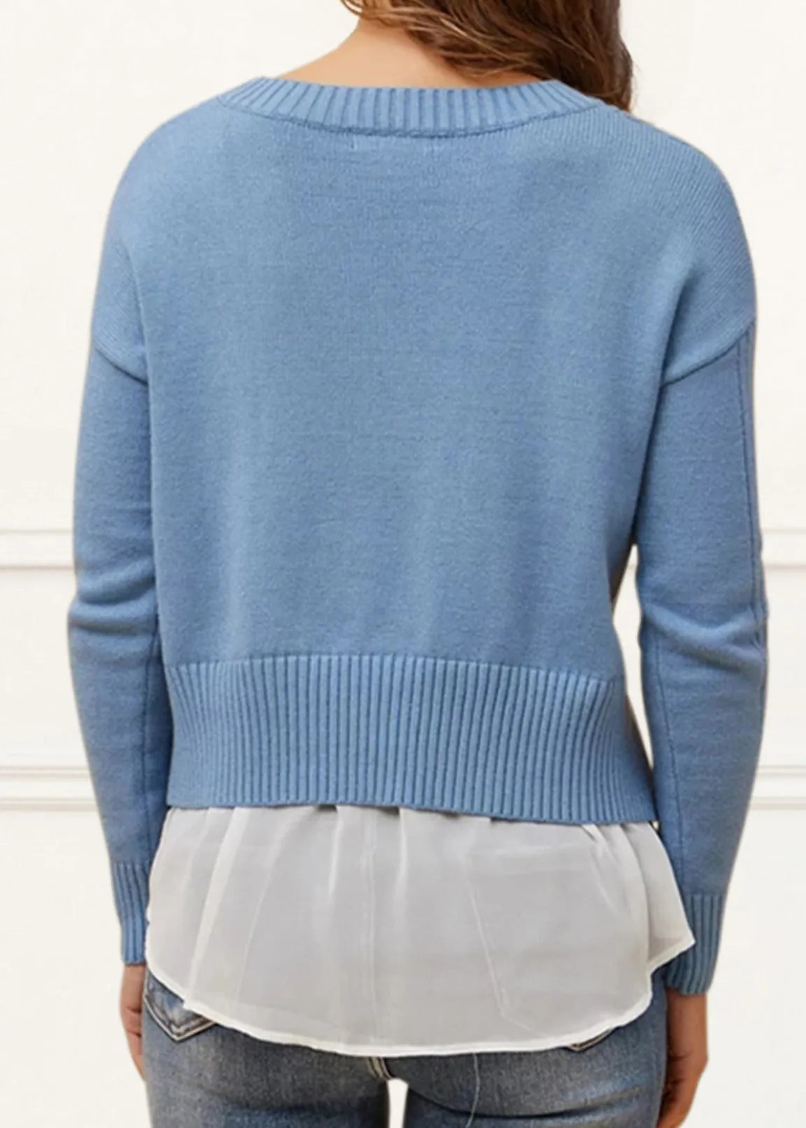 Ophelia Faux Layer Knit Sweater Pullover Chic Elegant