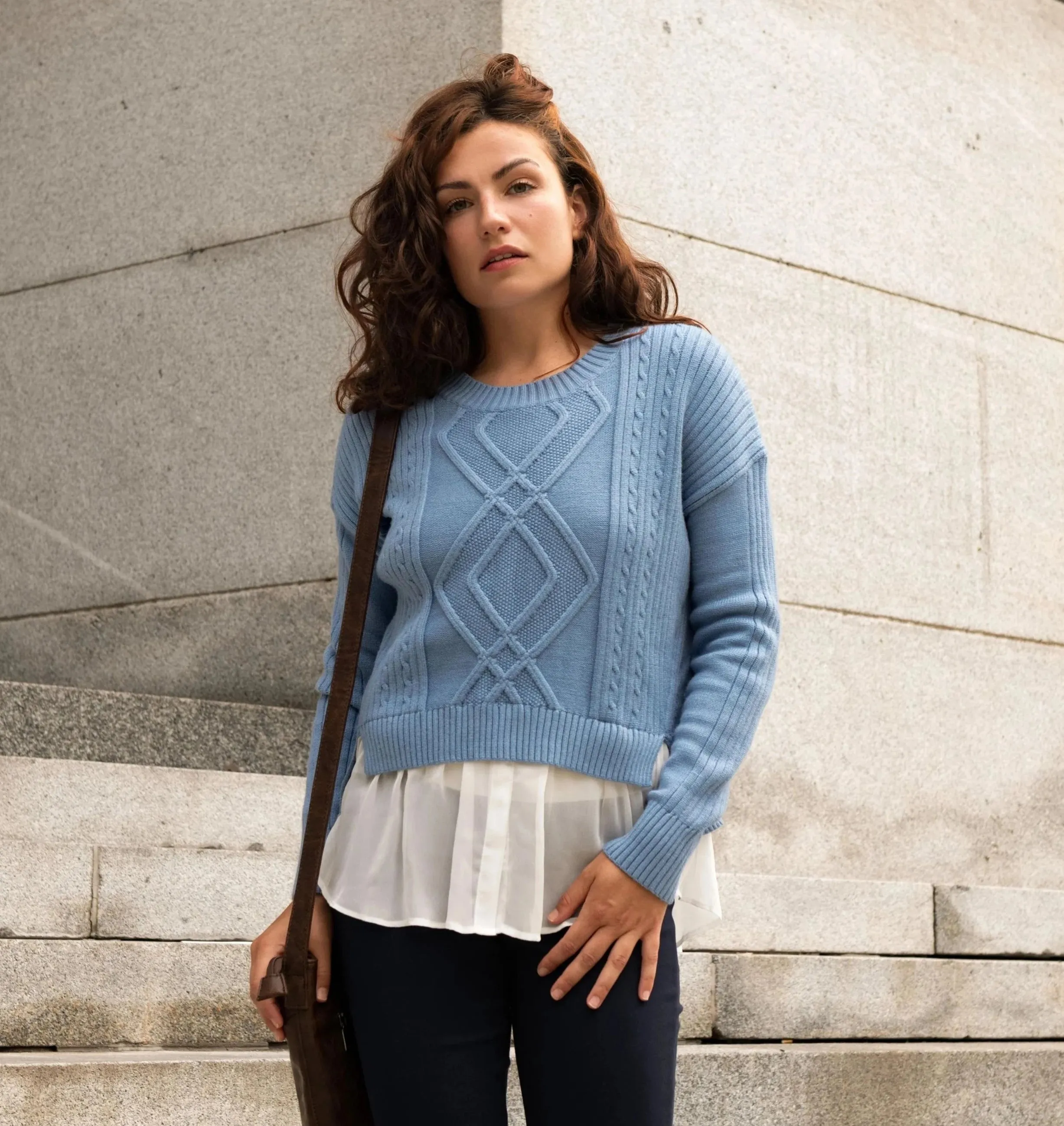 Ophelia Faux Layer Knit Sweater Pullover Chic Elegant