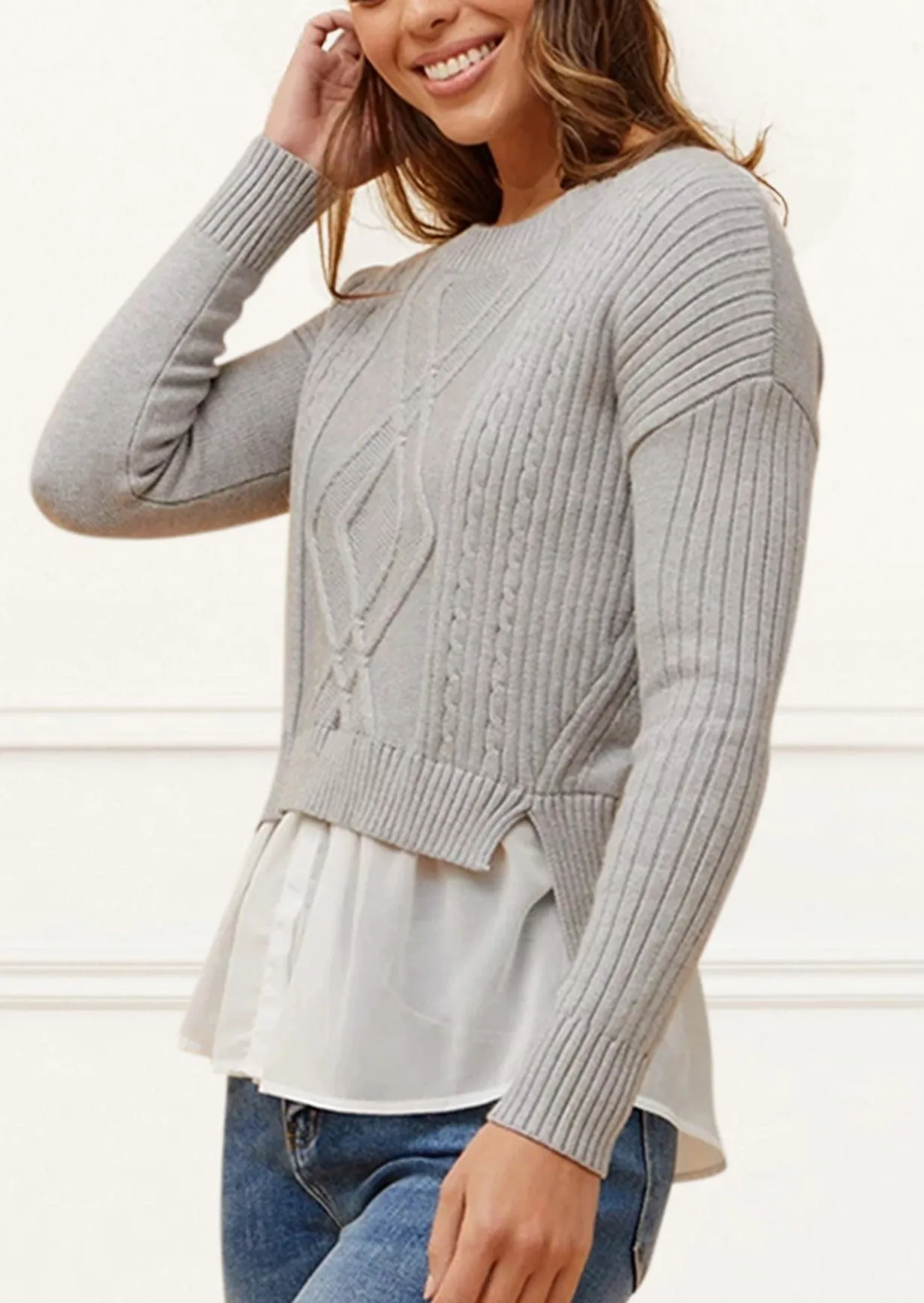 Ophelia Faux Layer Knit Sweater Pullover Chic Elegant