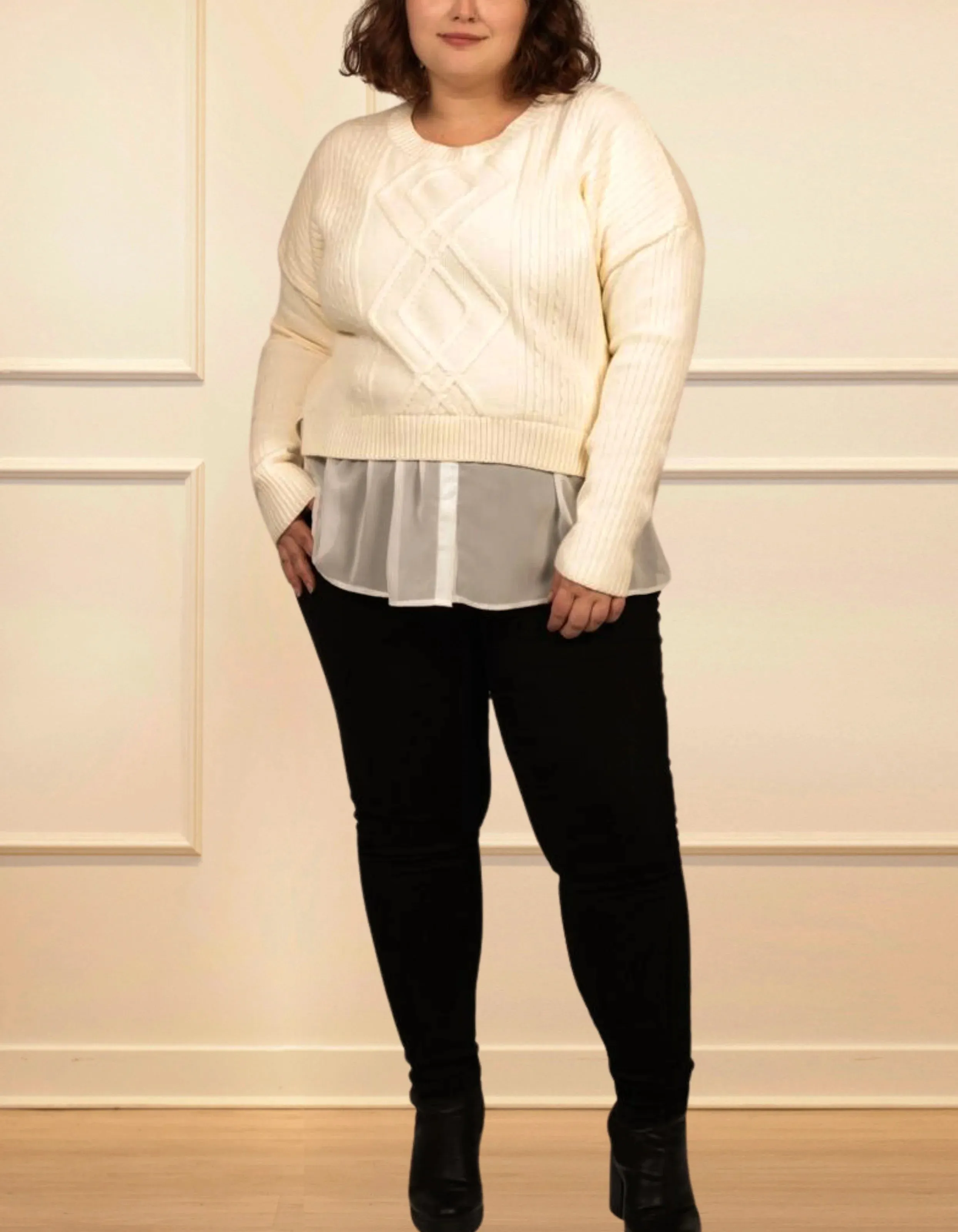 Ophelia Faux Layer Knit Sweater Pullover Chic Elegant