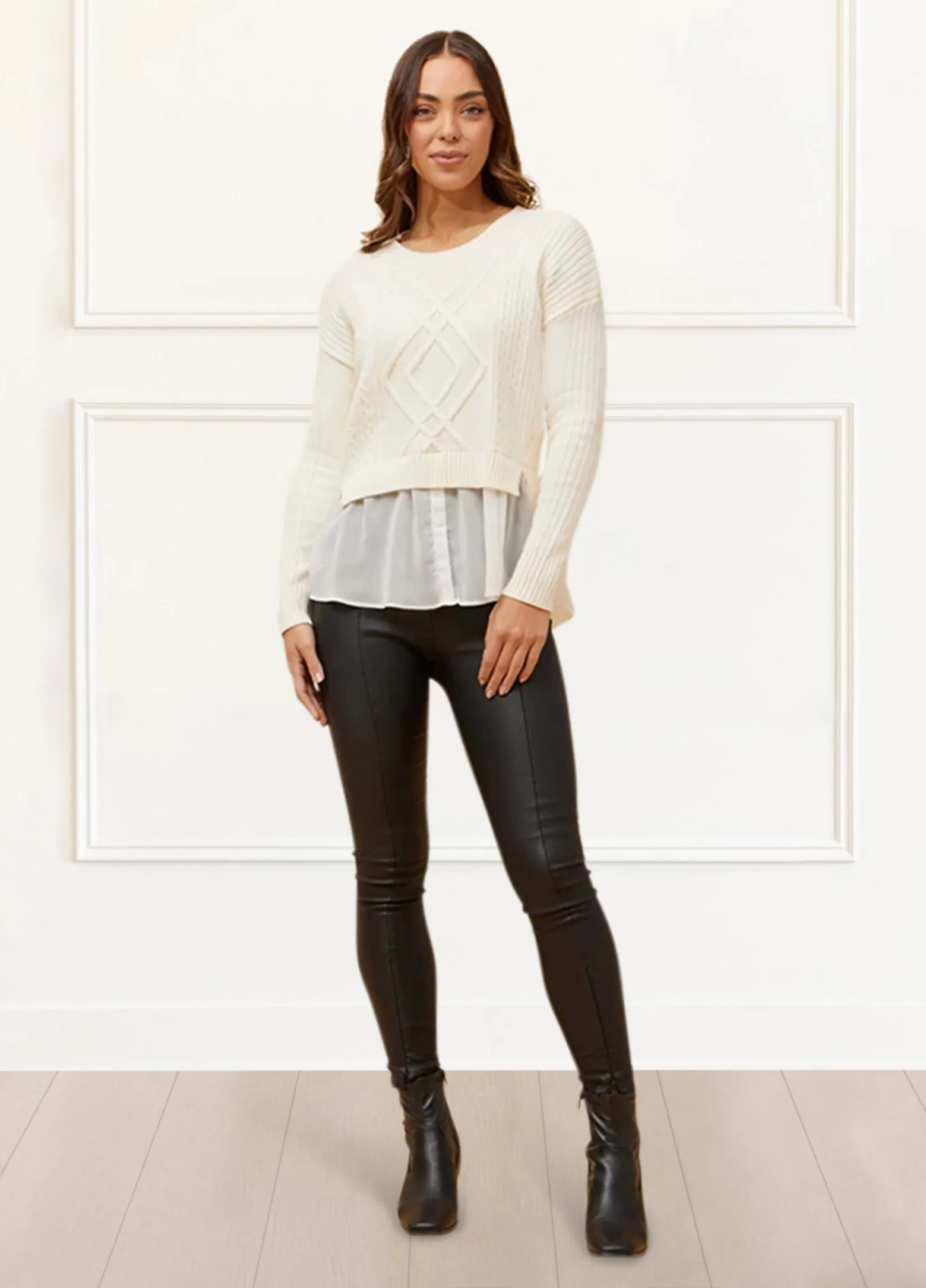 Ophelia Faux Layer Knit Sweater Pullover Chic Elegant