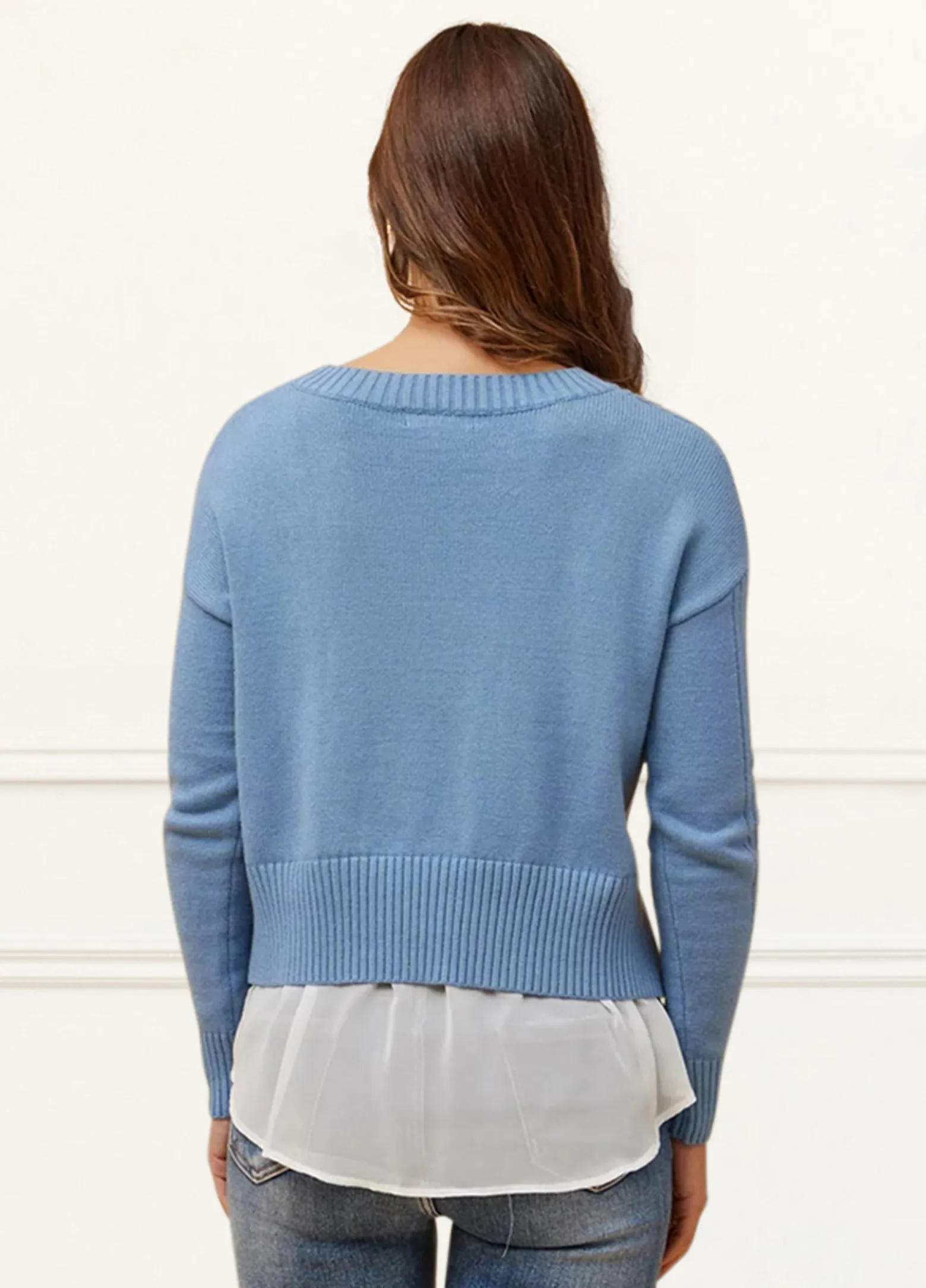 Ophelia Faux Layer Knit Sweater Pullover Chic Elegant