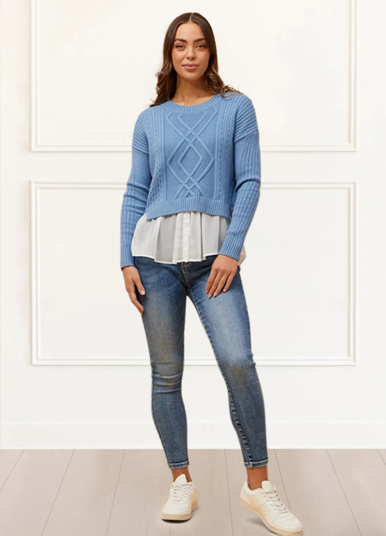 Ophelia Faux Layer Knit Sweater Pullover Chic Elegant