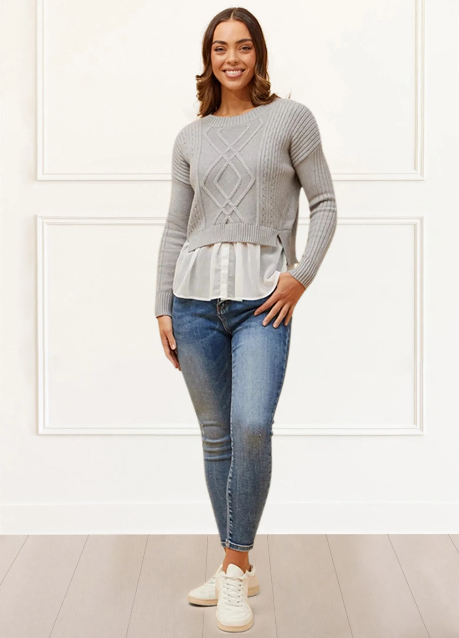 Ophelia Faux Layer Knit Sweater Pullover Chic Elegant
