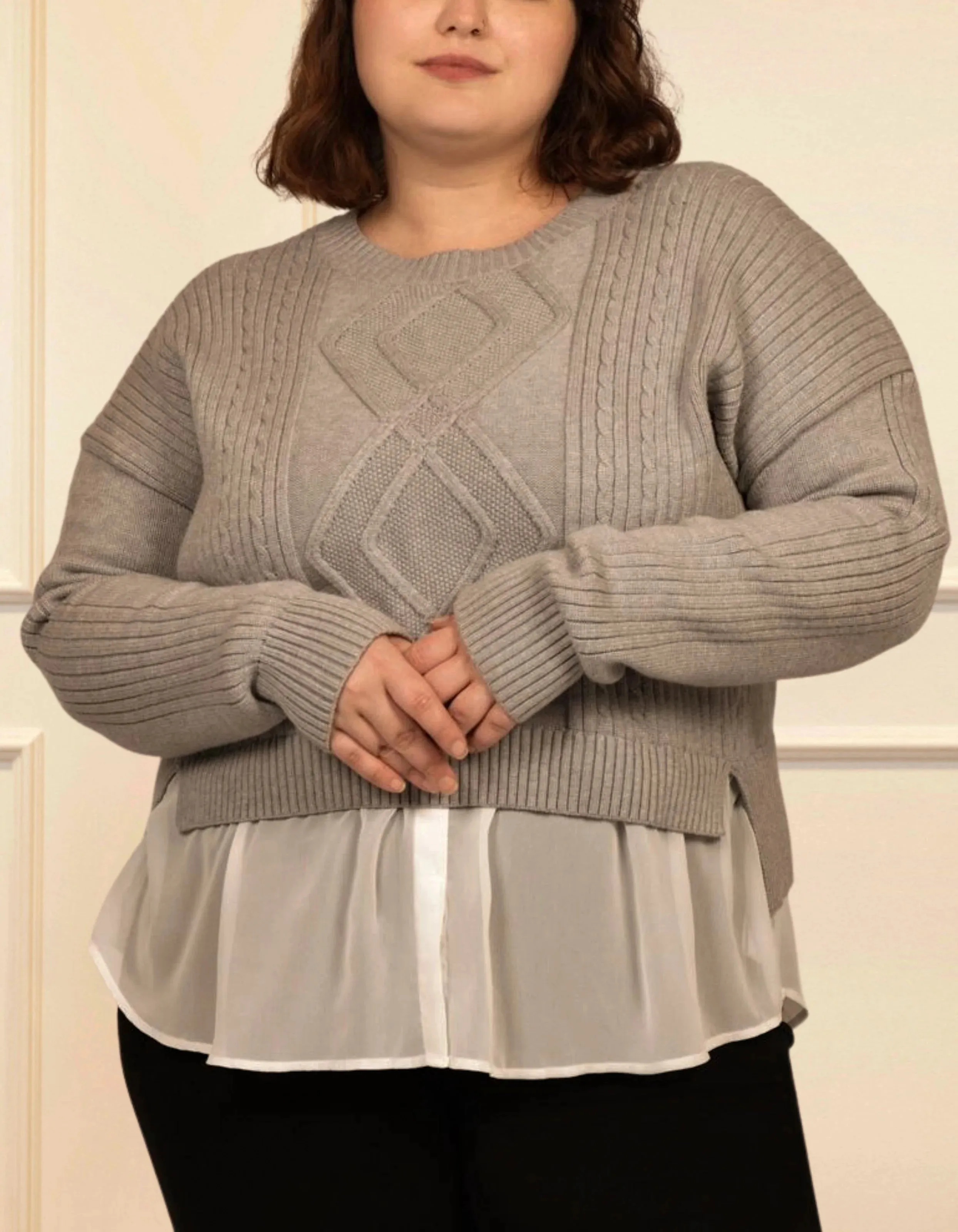 Ophelia Faux Layer Knit Sweater Pullover Chic Elegant