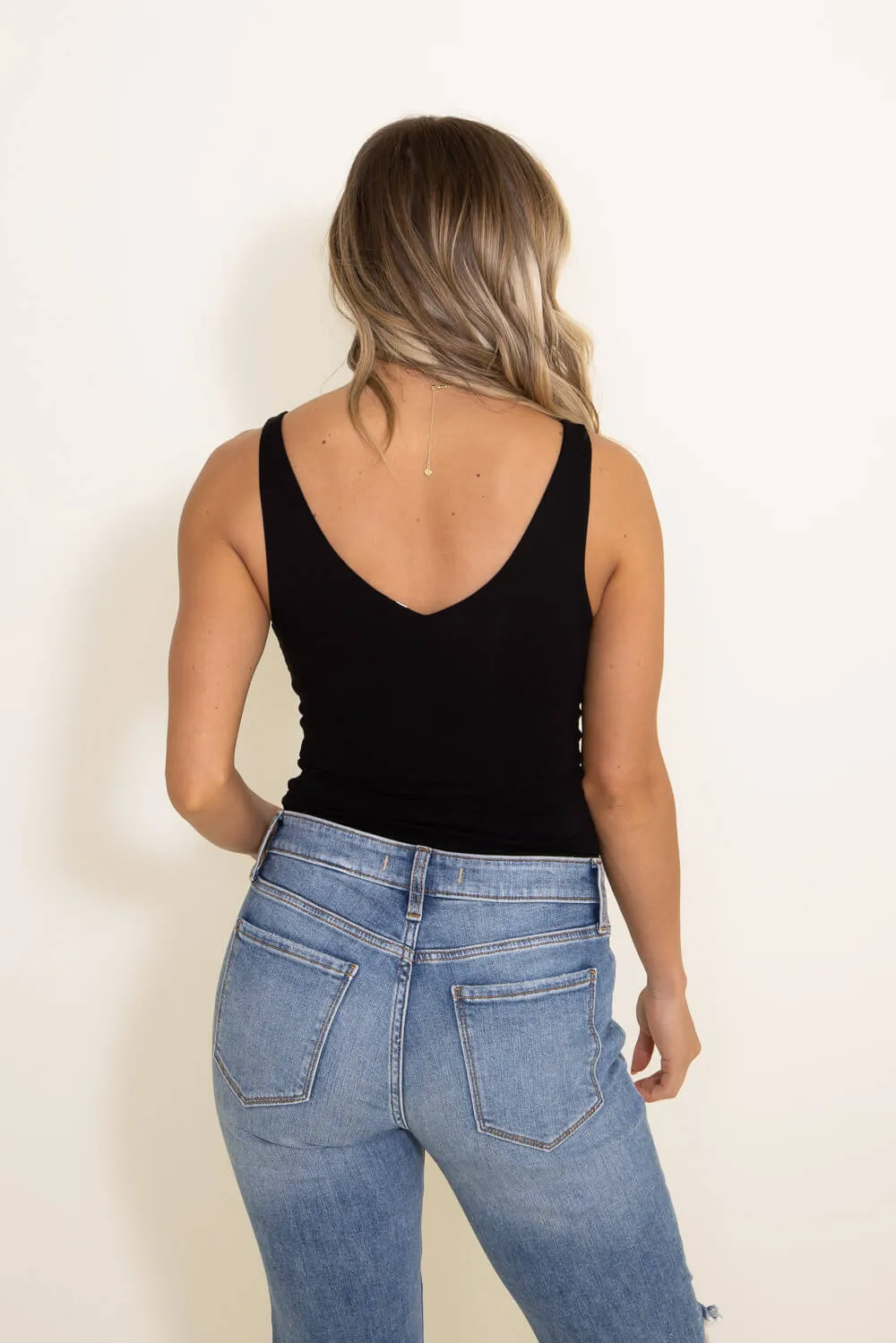 Seamless Double Layer Knit Basic Tank Top for Women in Black | 18363-BLACK