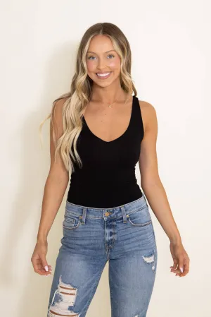Seamless Double Layer Knit Basic Tank Top for Women in Black | 18363-BLACK