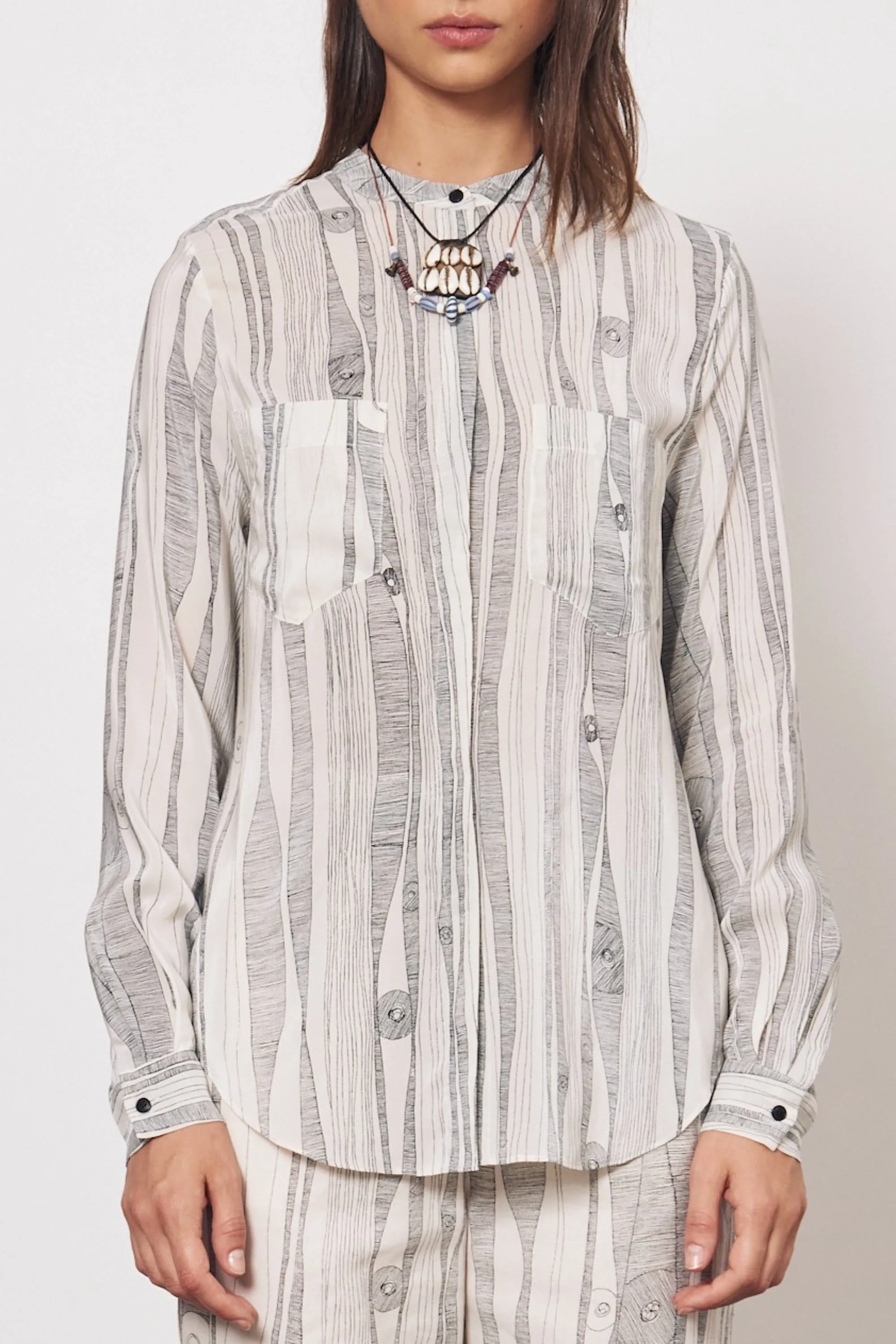 Silk Dirty White Black Print Togo Top