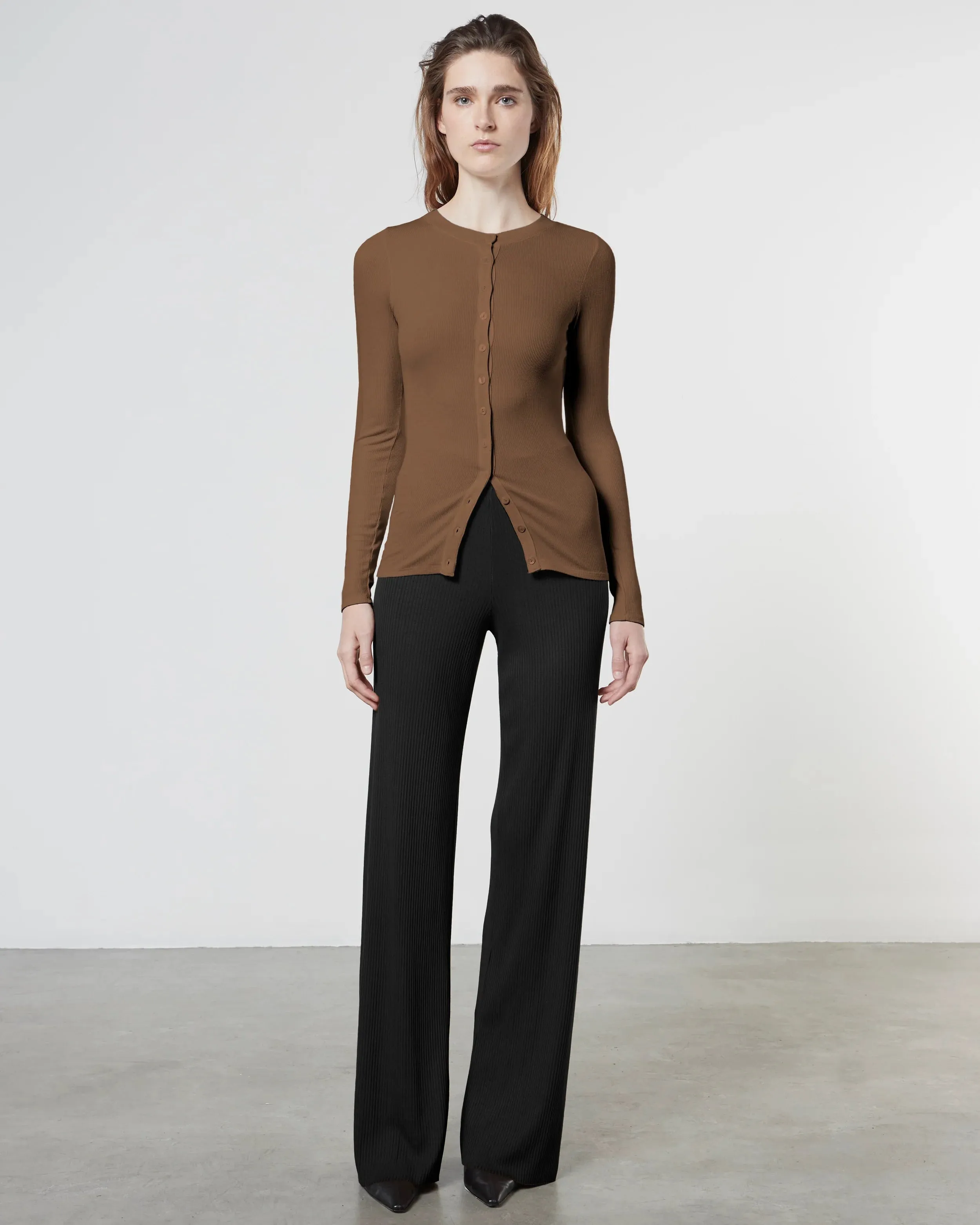 Silk Knit Fitted Cardigan - Dark Whole Grain