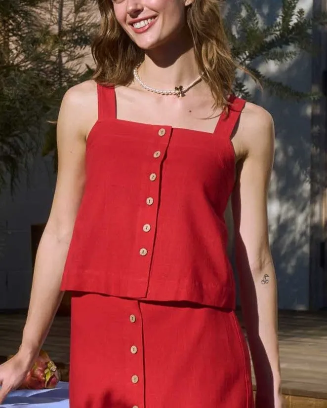Sleeveless Button Down Top - Red