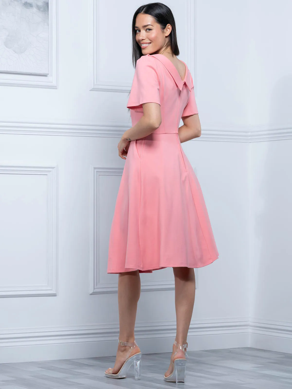 Sophia Button Collar Dress, Peach