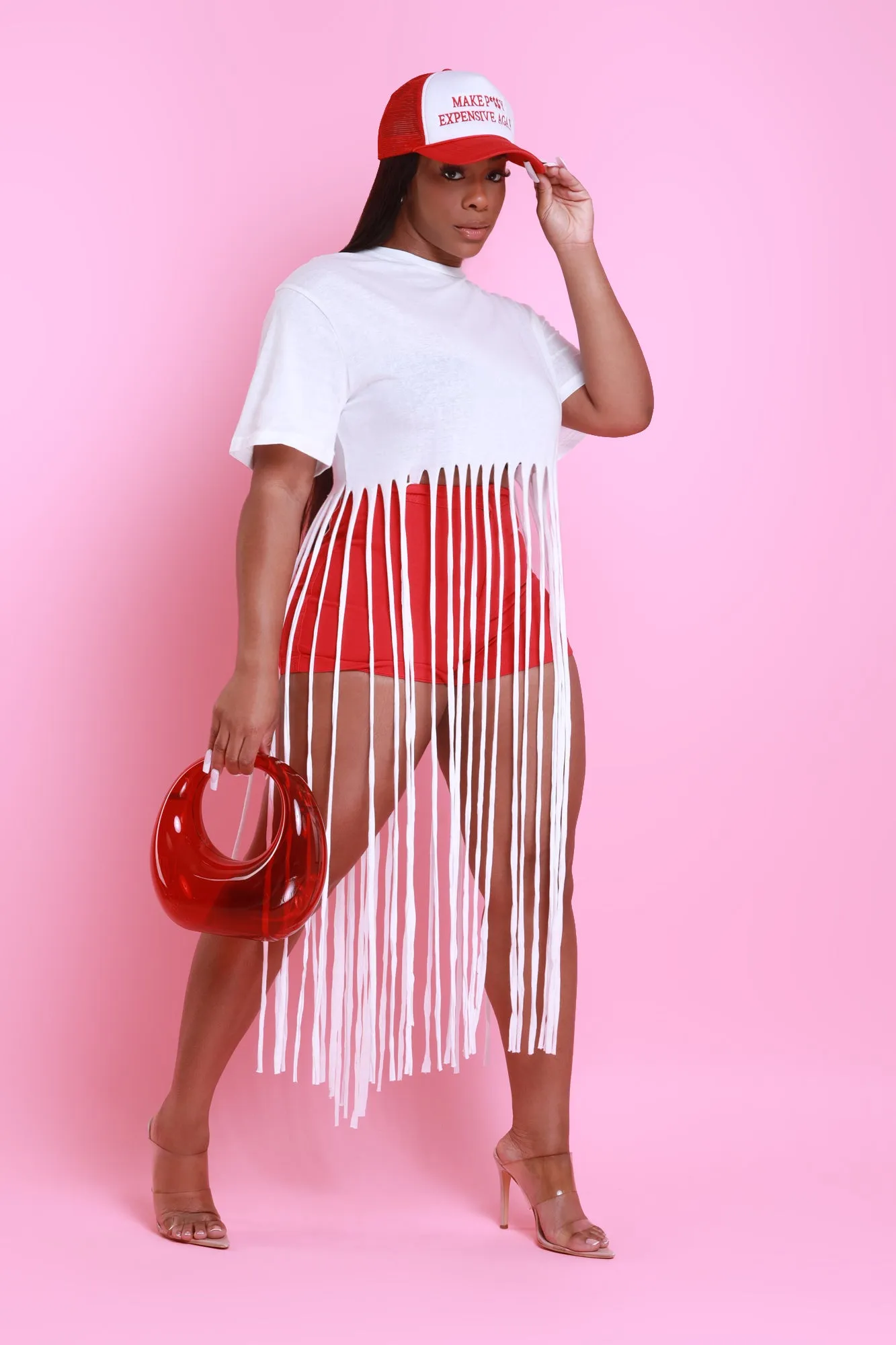Strings Attached Short Sleeve Longline Fringe Top - Ivory