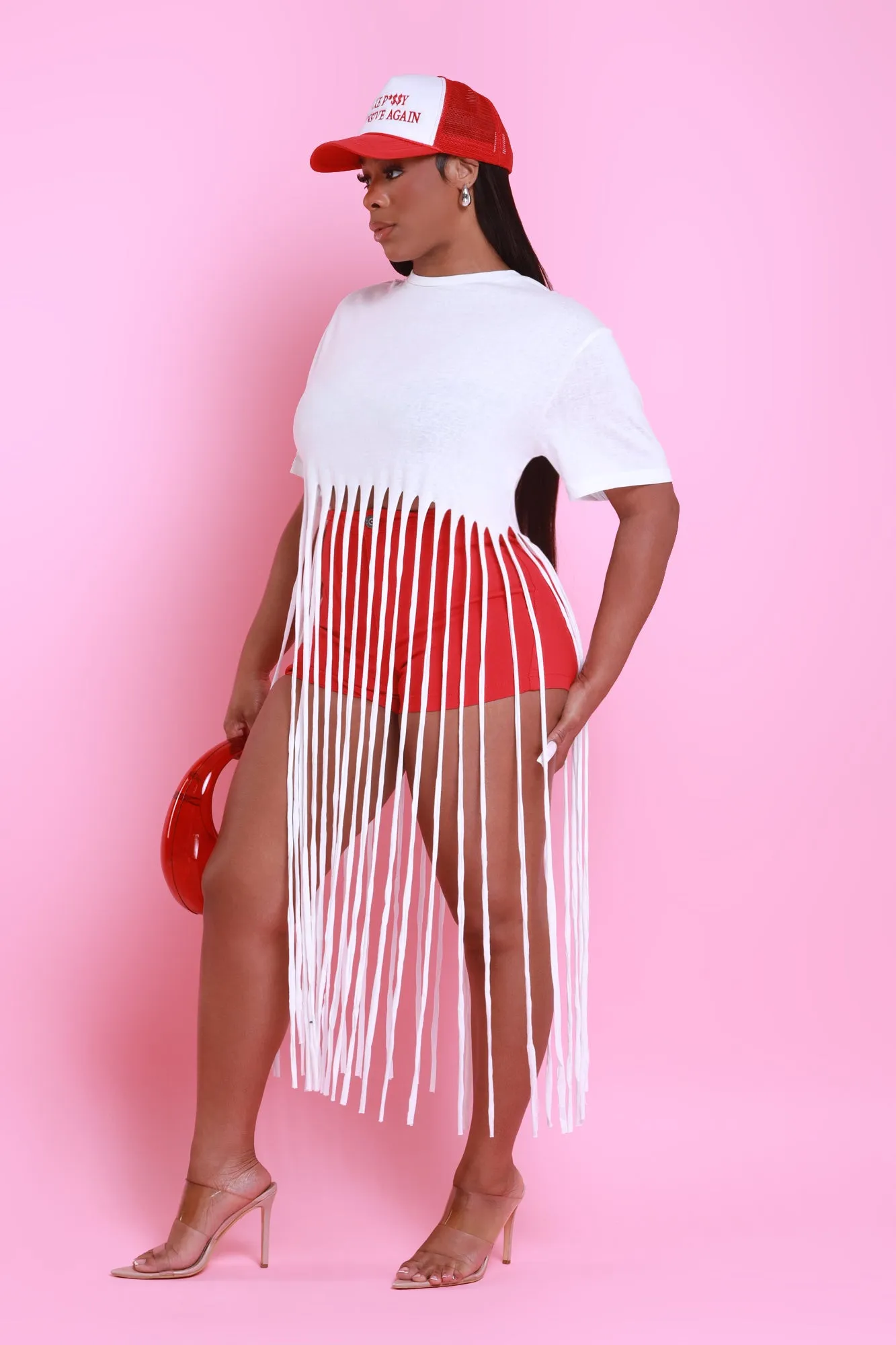 Strings Attached Short Sleeve Longline Fringe Top - Ivory