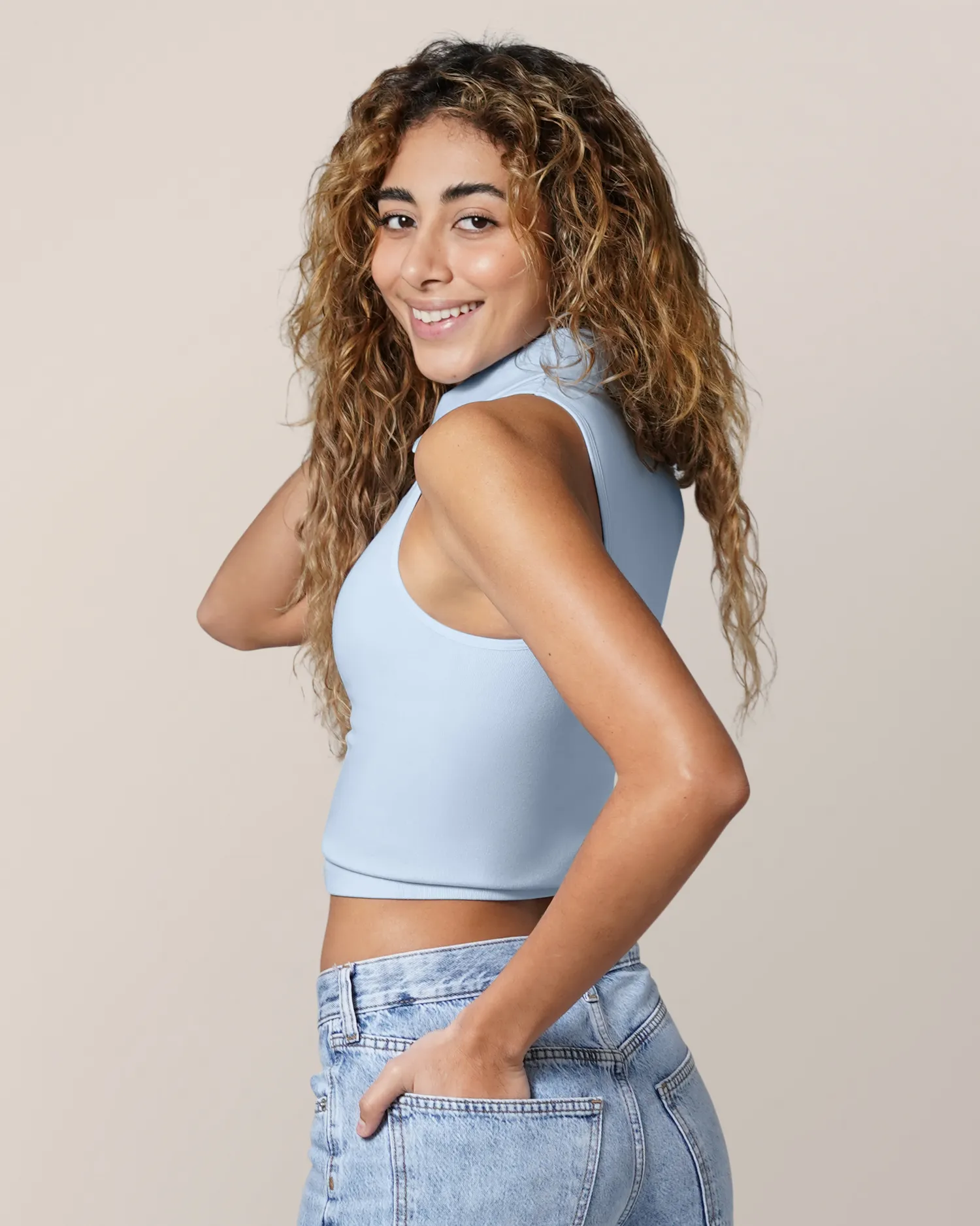 Sublime® Bamboo Collared Maternity & Nursing Longline Bra Top | French Blue