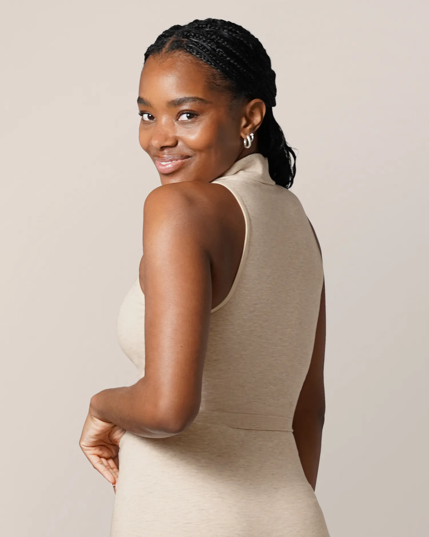 Sublime® Bamboo Collared Maternity & Nursing Longline Bra Top | Oatmeal Heather