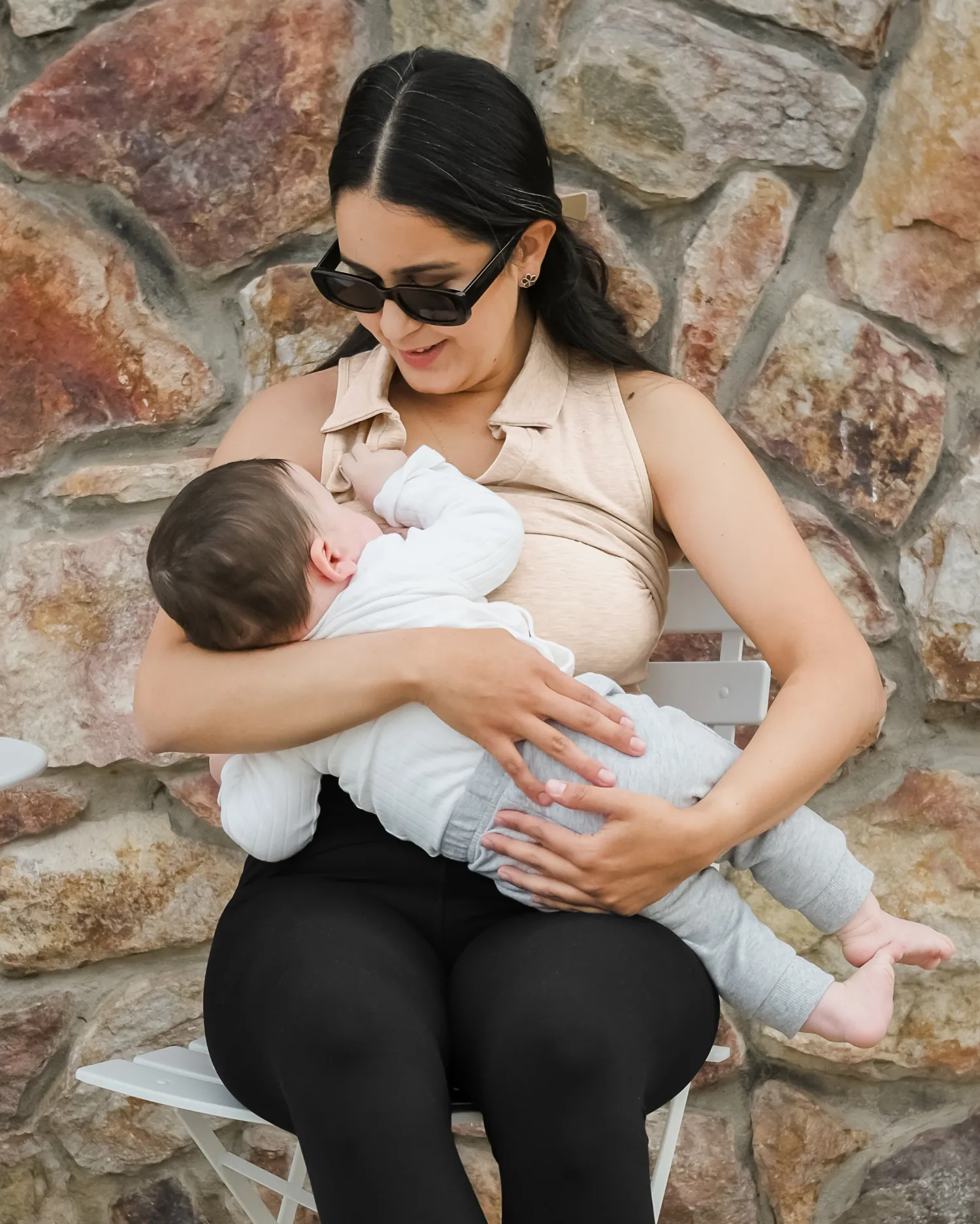 Sublime® Bamboo Collared Maternity & Nursing Longline Bra Top | Oatmeal Heather