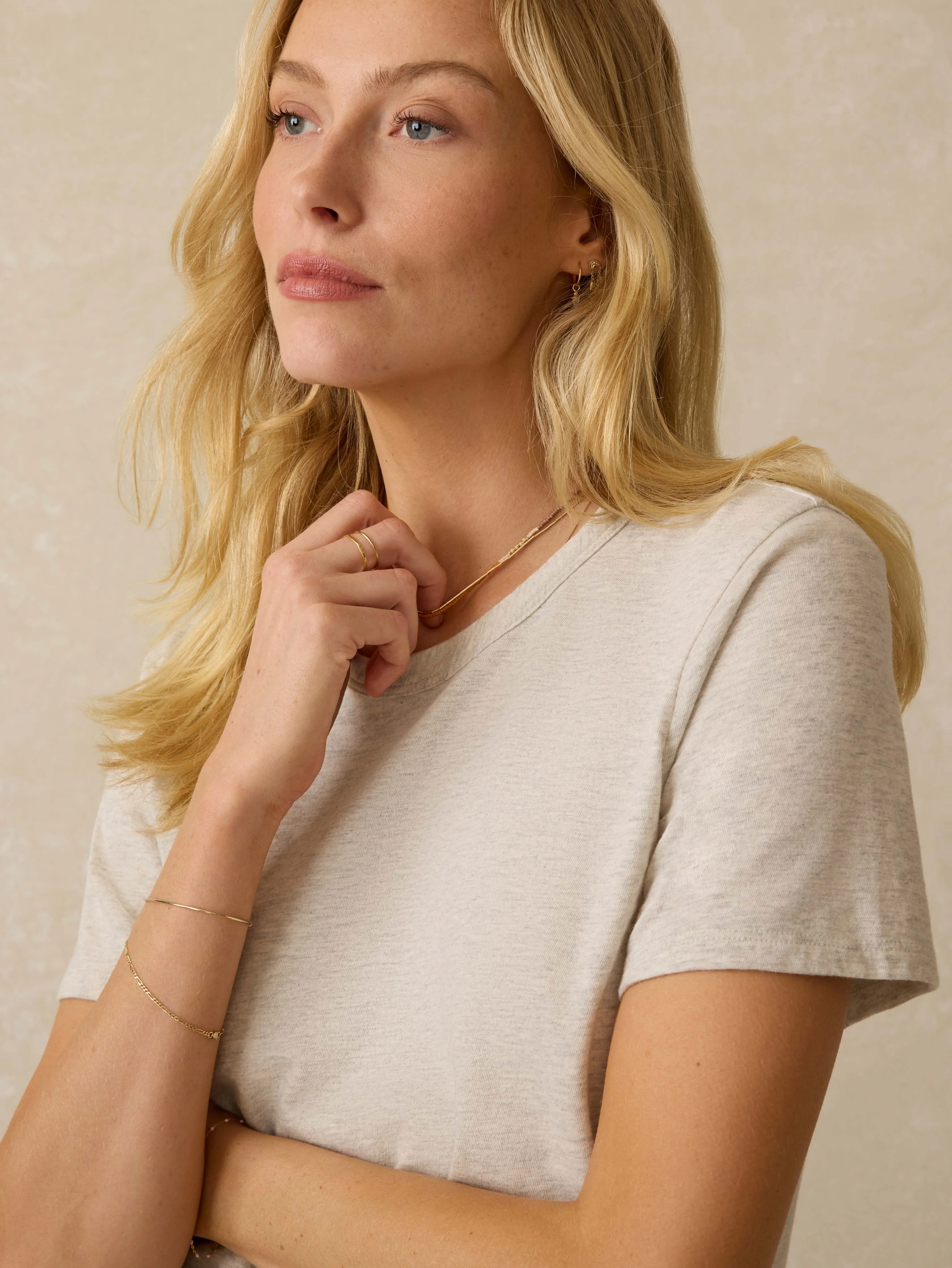 Sunwashed Regenerative Cotton Essential Tee - Island Dune Heather