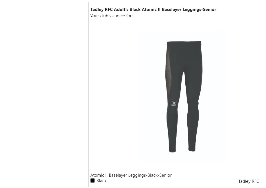 Tadley RFC Adult's Black Atomic II Baselayer Leggings-Senior