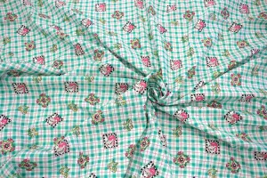 Teal Check Cotton Fabric with Tiny Motif – Summer Vibes – 44"x 1.75 yds