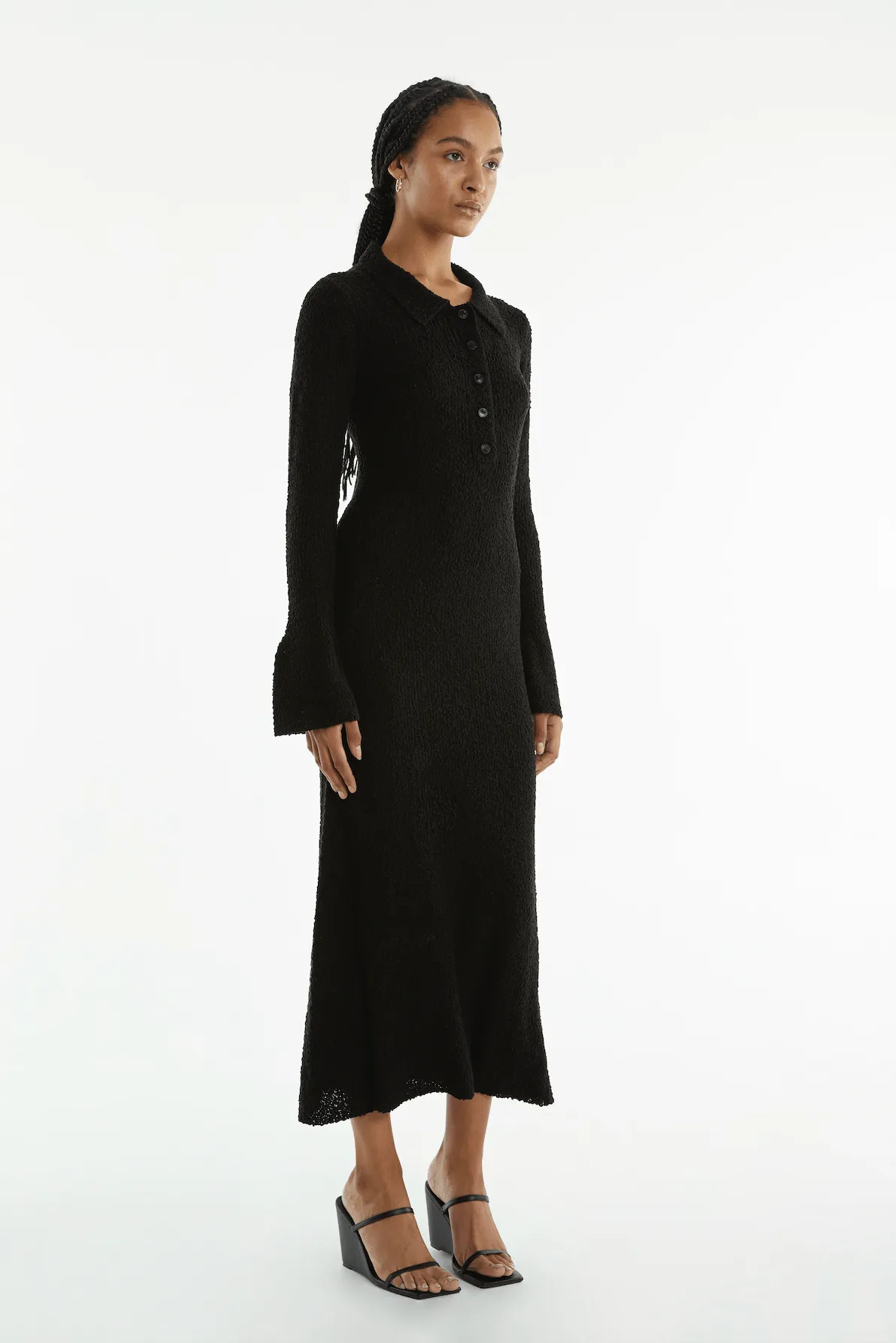 UNBOUND KNIT SHIRT DRESS | BLACK