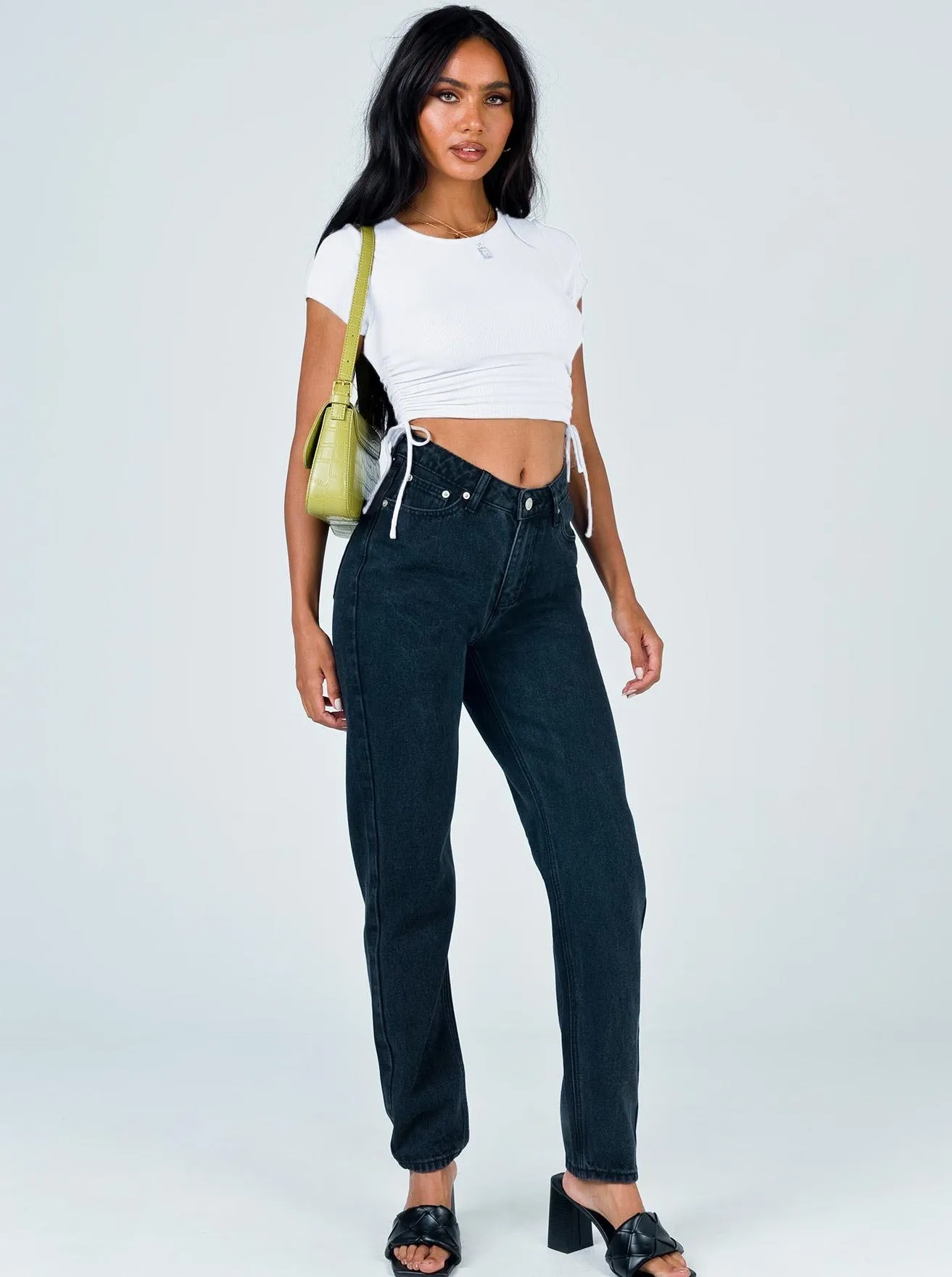 White Round Neck Side-Tie Fitted Crop Top