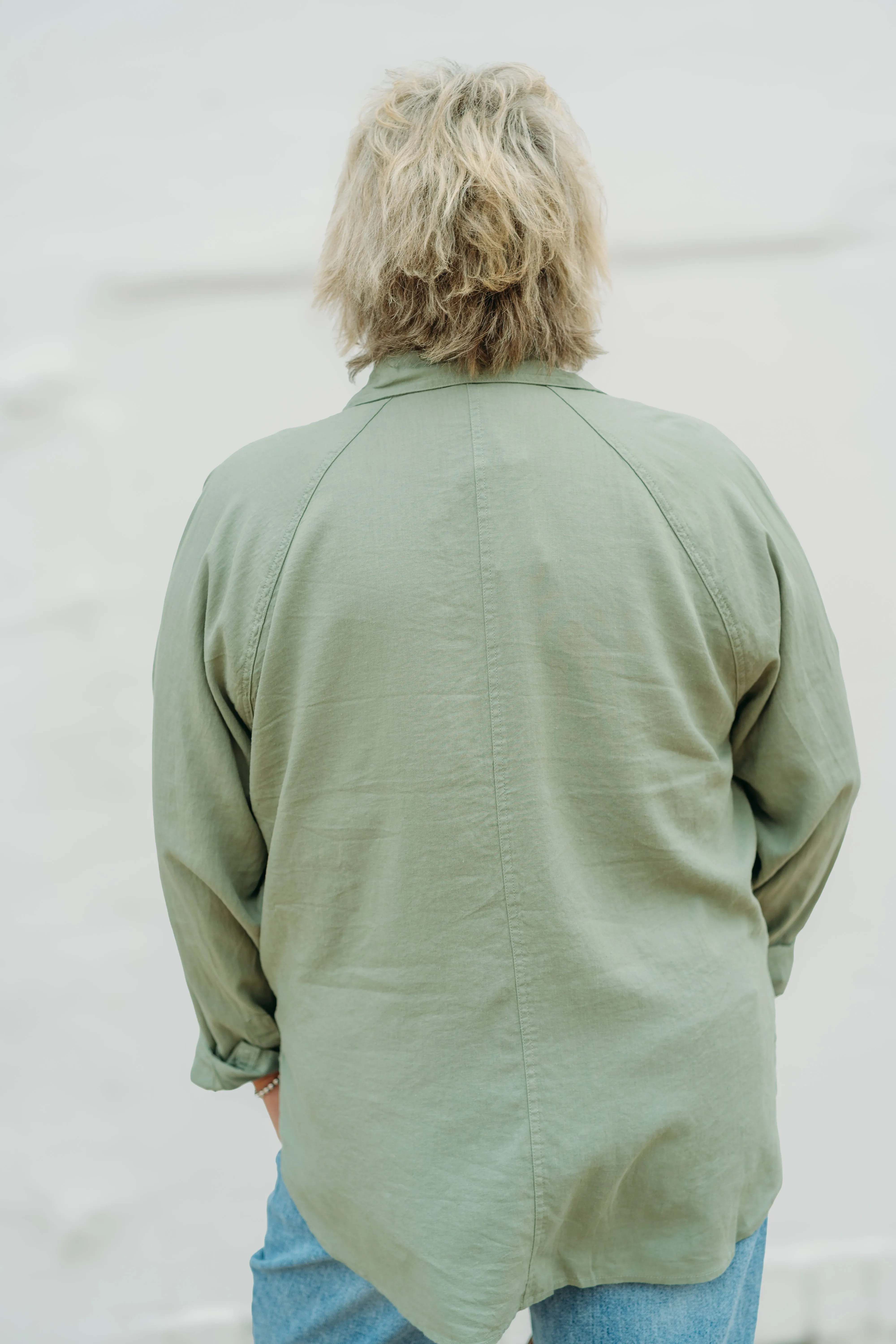 Z supply: The Perfect Linen Top in Avocado