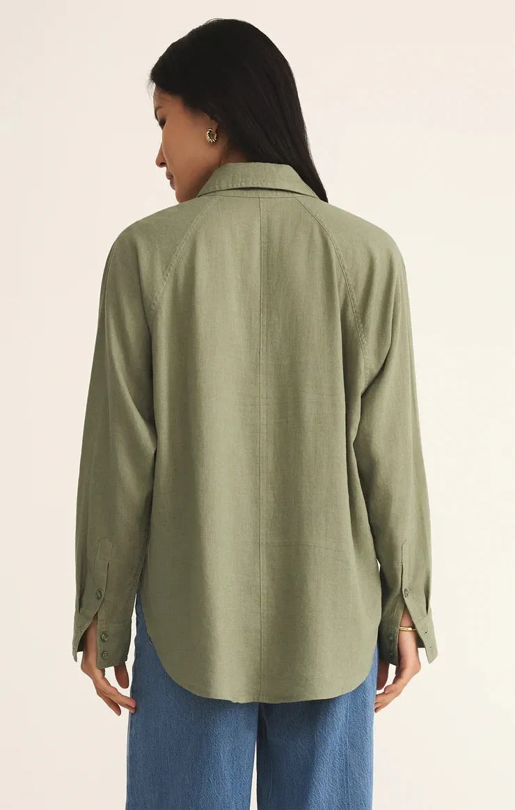 Z supply: The Perfect Linen Top in Avocado