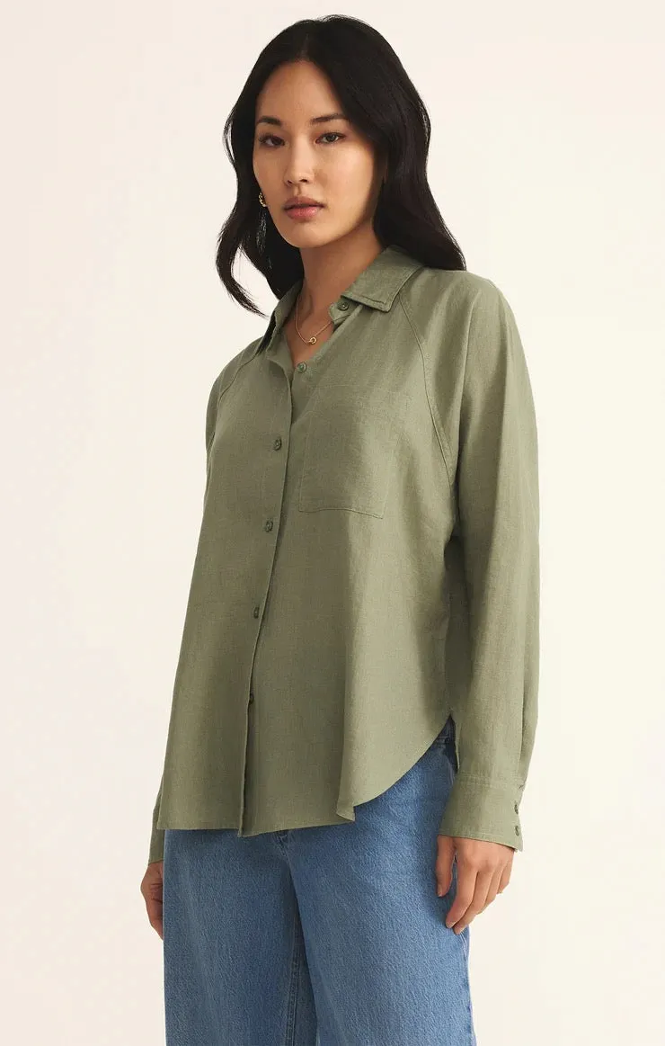 Z supply: The Perfect Linen Top in Avocado