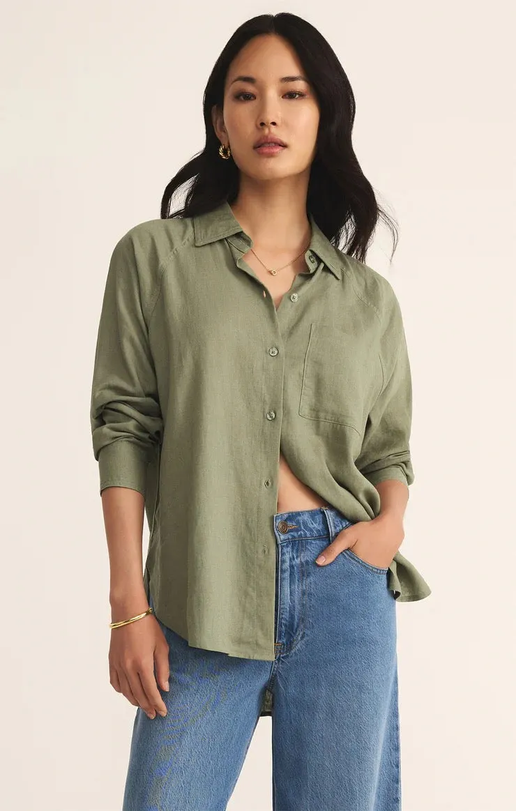 Z supply: The Perfect Linen Top in Avocado
