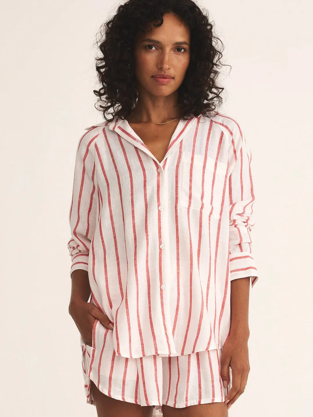 ZSupply The Perfect Linen Top - Cabana Red